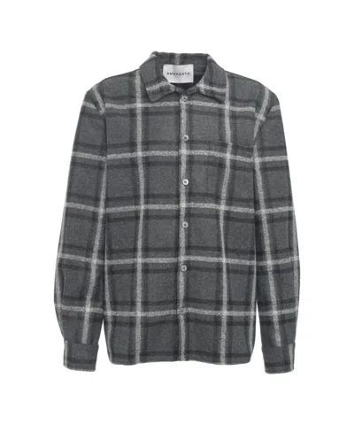 Amaranto Gray Checkered Shirt With Classic Collar And Practical Pocket