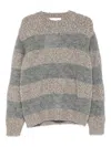 Amaranto Chunky Knit Gray Sweater With Horizontal Stripes In Gray