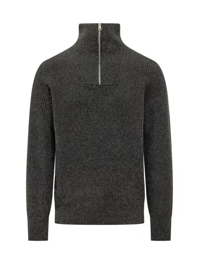 Amaranto Half-zip Knit Top In Antracite