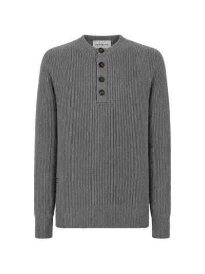 Amaranto Henley-neck Ribbed-knit Sweater In Gray