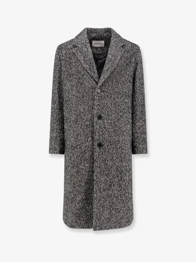Amaranto Herringbone Pattern Wool Coat In Gray