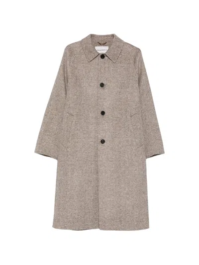 Amaranto Herringbone-pattern Raglan-sleeve Coat In Brown