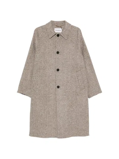 Amaranto Herringbone-pattern Raglan-sleeve Coat In Neutral