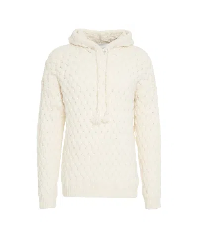 Amaranto Intricately Cable-knit Hooded Sweater In White