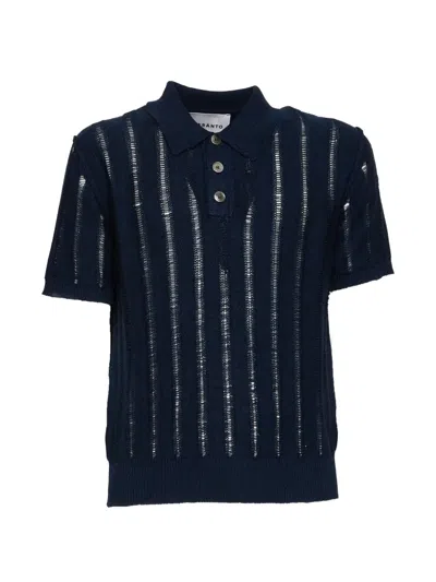 Amaranto Woven Knit Short-sleeve Polo Shirt In Black