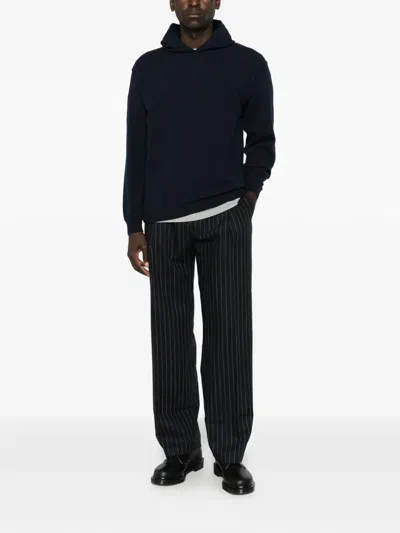 Amaranto Knitted Wool Hoodie In Blue