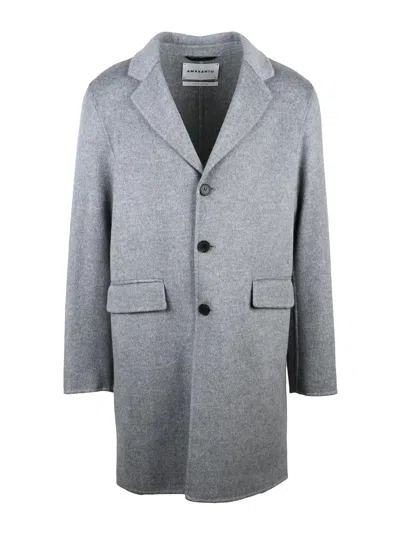 Amaranto Light Grey Wool And Cashmere Blend Coat With Notched Lapel In Gray