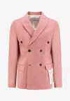 Amaranto Wool Blend Blazer With Logoed Label In Pink