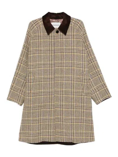 Amaranto Long Wool Coat With Check Pattern In Neutral