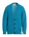 Amaranto Man Cardigan Azure Size L Mohair Wool, Acrylic, Polyamide, Elastane In Blue