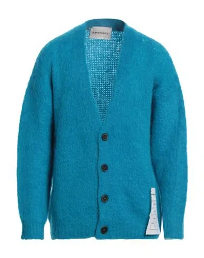 Amaranto Man Cardigan Azure Size L Mohair Wool, Acrylic, Polyamide, Elastane In Blue