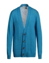 Amaranto Man Cardigan Azure Size L Mohair Wool, Acrylic, Polyamide, Elastane In Blue