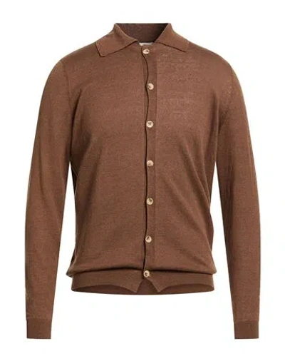 Amaranto Man Cardigan Brown Size Xl Linen, Cotton