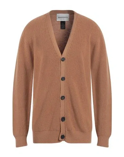 Amaranto Man Cardigan Camel Size Xl Wool In Beige