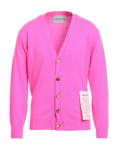 Amaranto Man Cardigan Fuchsia Size L Wool, Cashmere