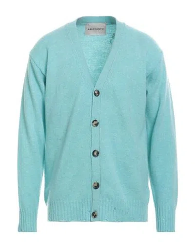Amaranto Man Cardigan Turquoise Size L Wool, Cashmere In Blue