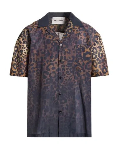 Amaranto Man Shirt Brown Size 42 Cotton In Blue