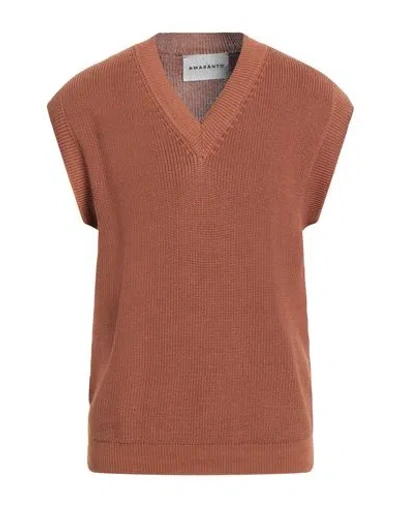 Amaranto Man Sweater Camel Size L Cotton In Beige
