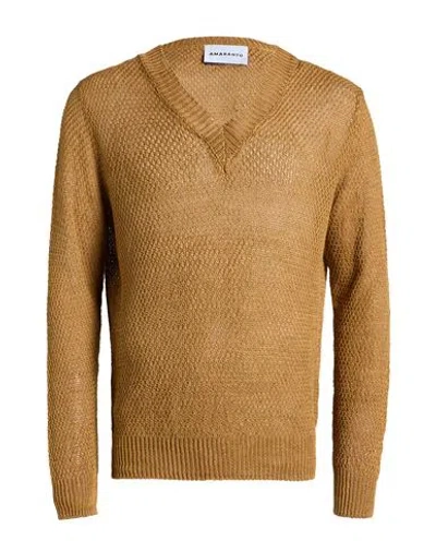Amaranto Man Sweater Camel Size Xl Linen In Brown