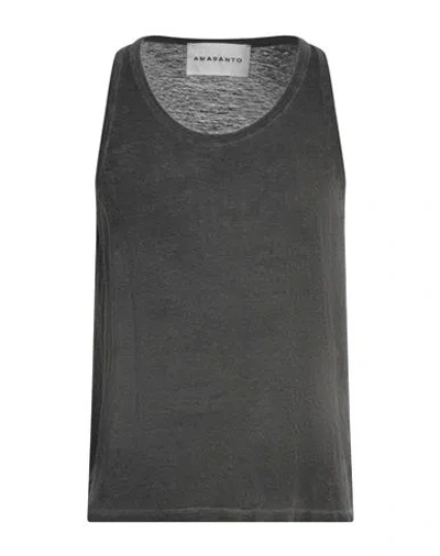 Amaranto Man Tank Top Lead Size L Linen, Elastane In Grey