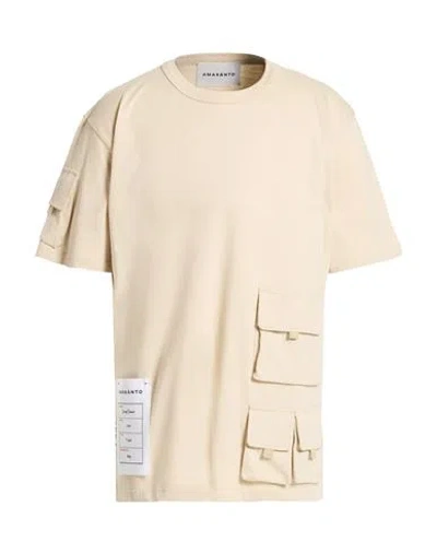 Amaranto Man T-shirt Beige Size Xl Cotton, Elastane In Neutral