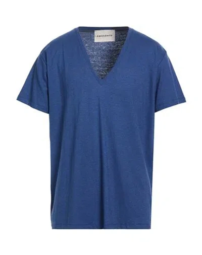 Amaranto Man T-shirt Blue Size Xxl Linen, Cotton
