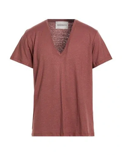 Amaranto Man T-shirt Brick Size Xxl Linen, Cotton In Brown