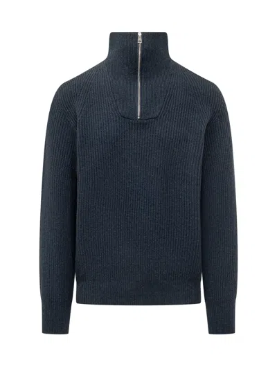 Amaranto Mezza Half-zip Knit In Navy