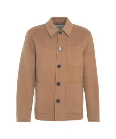 Amaranto Misto Lana Wool Blend Overshirt With Classic Collar And Practical Pockets In Brown