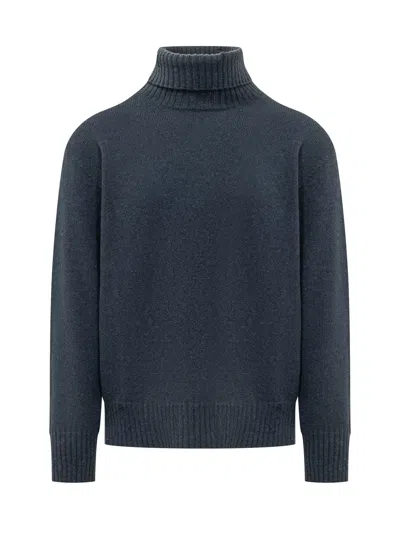 Amaranto Mock Neck Knit Sweater In Navy
