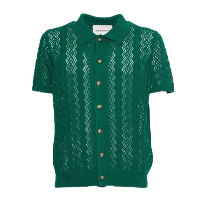 Amaranto Open-knit Green Polo Shirt With Maroon Stitching