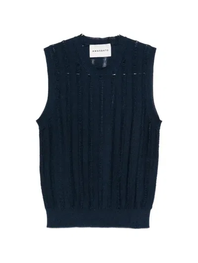 Amaranto Open-knit Vest In Blue