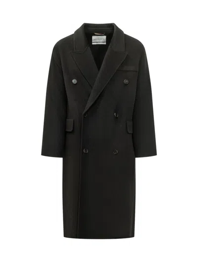 Amaranto Overcoat With Draped Front In Black