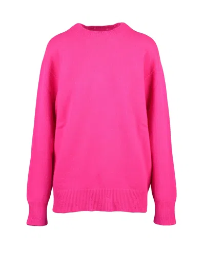 Amaranto Oversized Crewneck Sweater With Ribbed Cuffs And Relaxed Fit In Pink