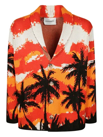 Amaranto Palm Tree-print Cardigan In Orange