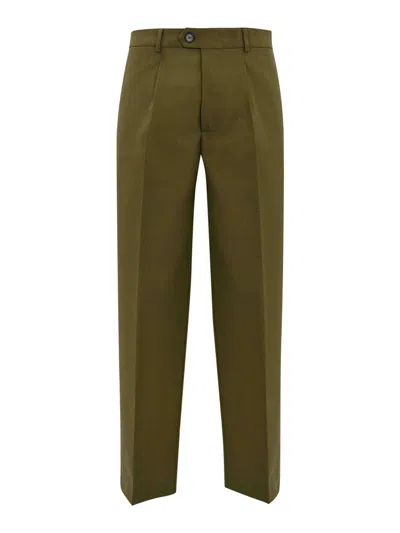 Amaranto Wool Blend Trousers With Pleats In Green
