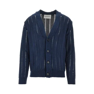 Amaranto Pen-knit Striped Cotton Cardigan In Blue