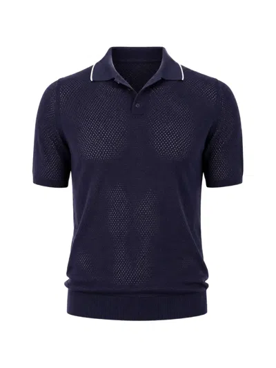 Amaranto Perforated-knit Polo Shirt In Blue