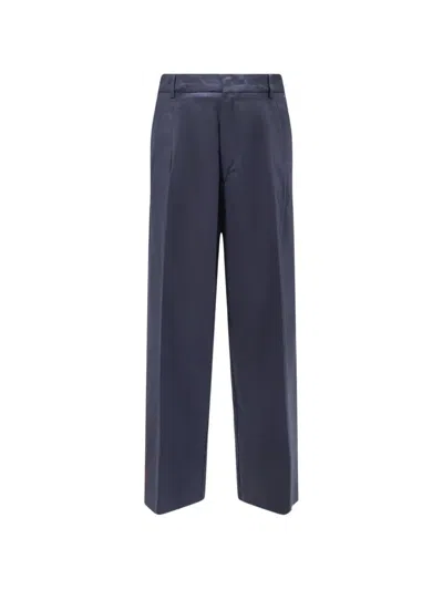 Amaranto Pleated Wide-leg Trousers In Blue