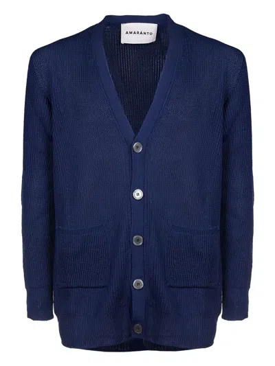 Amaranto Pocketed V-neck Cardigan In Blue