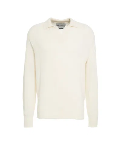 Amaranto Polo Collar Knit Sweater In Luxurious Wool And Cashmere Blend In Neutral