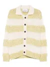 Amaranto Green Sweater With Horizontal Stripes In Yellow