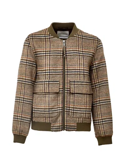 Amaranto Prince Of Wales Check Bomber Jacket In Brown