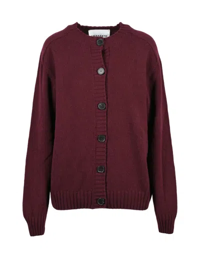 Amaranto Red Crewneck Button-down Wool-cashmere Cardigan In Burgundy