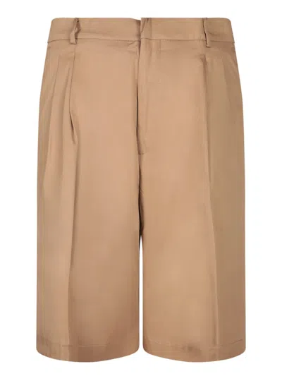 Amaranto Relaxed-fit Beige Shorts With Classic Pleats In Neutral