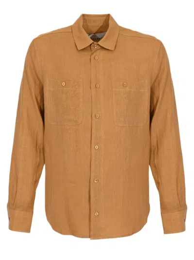 Amaranto Relaxed-fit Beige Long-sleeved Shirt With Classic Collar In Multi