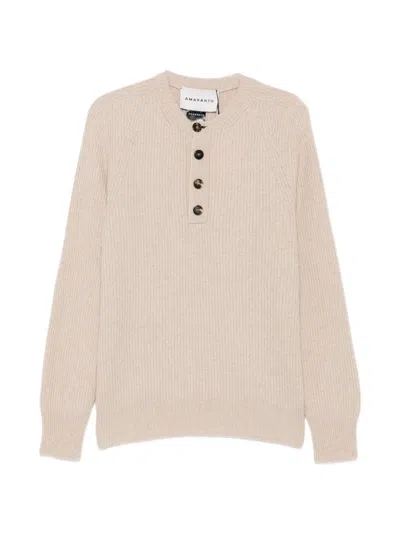 Amaranto Ribbed-knit Button-fastening Sweater In Neutral