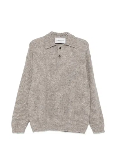 Amaranto Ribbed-knit Button-up Sweater In Gray