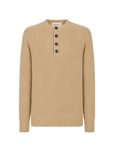 Amaranto Ribbed-knit Button-up Sweater In Neutral