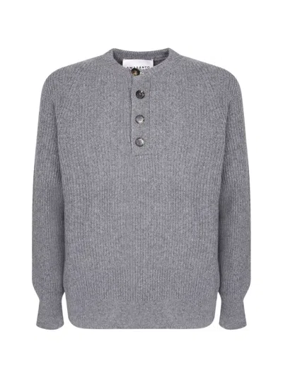 Amaranto Ribbed-knit Henley Sweater In Gray